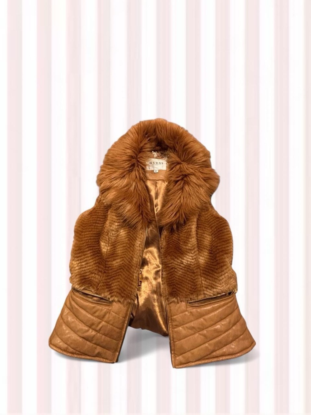 GUESS Faux Fur Coat in Warm Brown